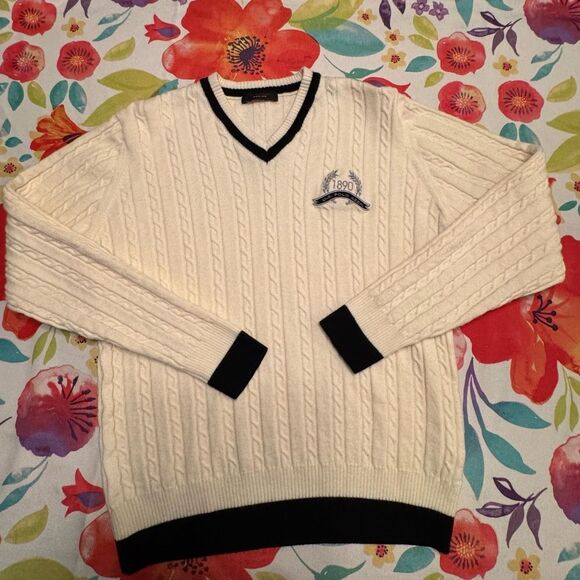 U.S. Polo Assn. Men's V-Neck Cable Knit Beige Sweater Size Large - Picture 4 of 12